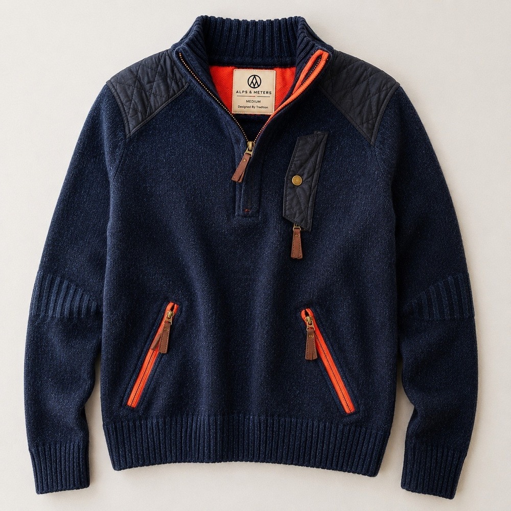 Alps & Meters Wool Sweater Mens M Quarter Zip Ski Luxury Outdoor Pullover